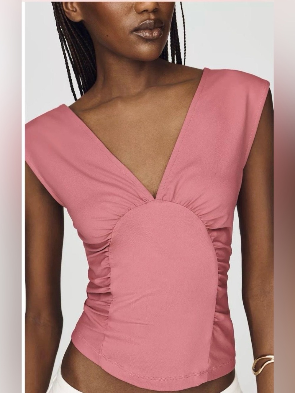 Maeve Anthropologie Red Violet Ruched Plunge Corset Top M NWT